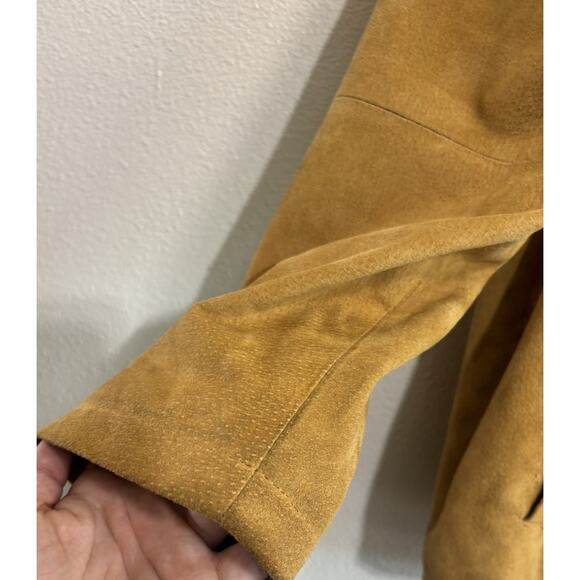 VINTAGE Leather Men’s Size L Tan Suede Jacket Boxy Zip Up 90’s Western Classic - Picture 6 of 15